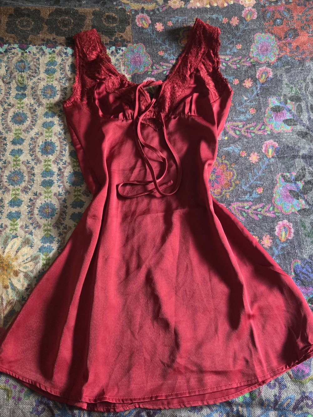 Cider Scarlet Lace-Trim Mini Dress